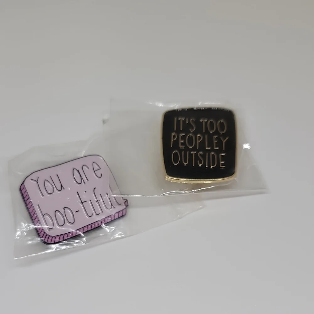 Halloween Enamel Pins Set of 2 Pink Black - OS - Fun Quotes - New